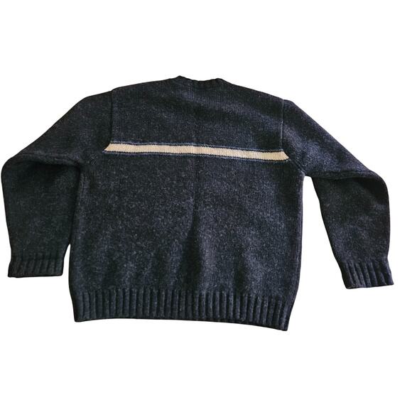 J. Crew Men's Shetland Wool Sweater Sz M Dark Gray Tan Stripe - Picture 5 of 11